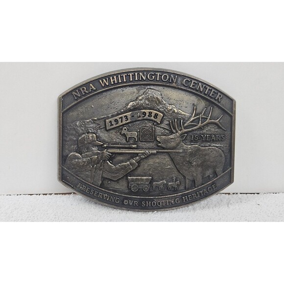 Source Unknown Other - NRA Whittington Center Belt Buckle Mens Silver 1973-1988 Elk Deer Hunter USA